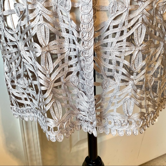 TALBOTS Soutache Delicate Open Weave Silver/Gray Cardigan—SZ. 0P - Picture 4 of 11